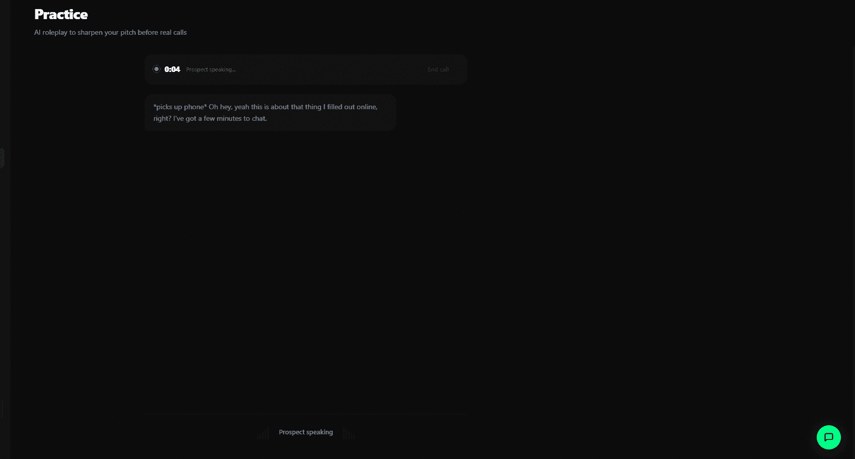 GradeMyClose AI practice mode with voice and text roleplay against AI prospects with real sales objections